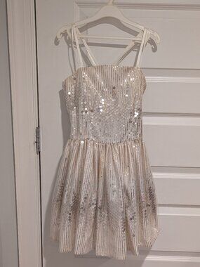 Zoe Ltd. girls party dress - white w/ gold sequins - size 12